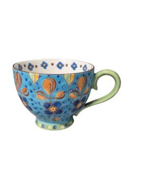 Dutch Wax Handpainted Inside and Out Footed Floral Coffee Tea Cup Mug
